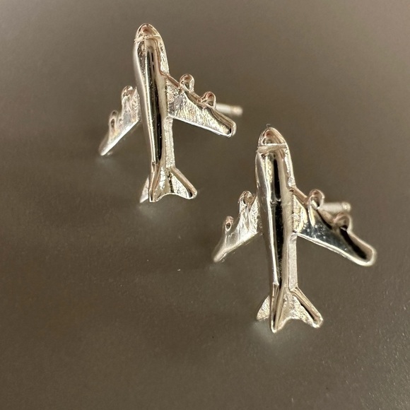 Sterling Silver Airplane Stud Earrings - Picture 6 of 8